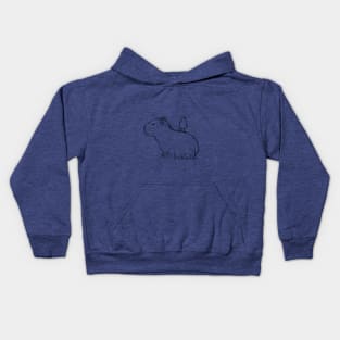 Baby Capybara and a bird Kids Hoodie